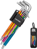 HAUTMEC Metric Allen Wrenches Sets with Ball End, 9PCS Extra Long Arm Hex Key Set, Heavy-Duty S2 Steel Pro Allen Key Set, 1.5-10mm, Color Coded Sleeve with Belt Loop Pouch for Professional Mechanics