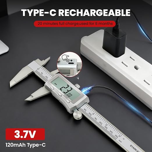 Digital Caliper, Rechargeable Calipers 12 inch with Backlight LCD Screen, All Metal Caliper Measuring Tool with MM/in/F Conversion, Auto Off Micrometer for Jeweler/Woodworking/DIY/Household