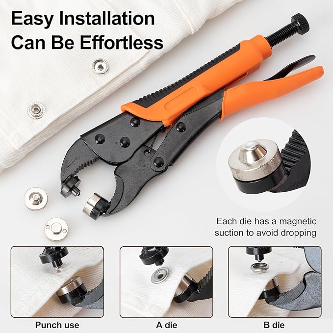 AnnYun Snap Button Kit, Heavy Duty Snap Fasteners Tools, Screw Snaps on Tools Included 1pc Snap Plier and 280 Pcs 15mm Stainless Snaps, Buttons Snap Fastener Tool for Boat Cover, Tarp, Canvas, Leather
