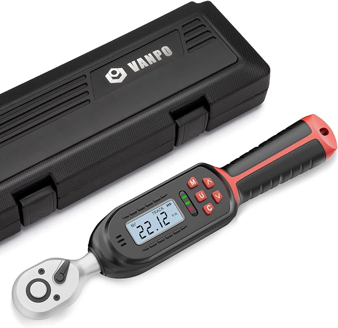 VANPO 1/4 Inch Digital Torque Wrench, 1.1-22.1 Ft-lbs/1.5-30Nm, with Preset Values, 2% Accuracy, Buzzer and LED Notification, Small Electronic Torque Wrench for Bicycles | 1.5-30 N.m Electronic Torque Wrench Set with Preset Values, 2% Accuracy, Buzzer ...