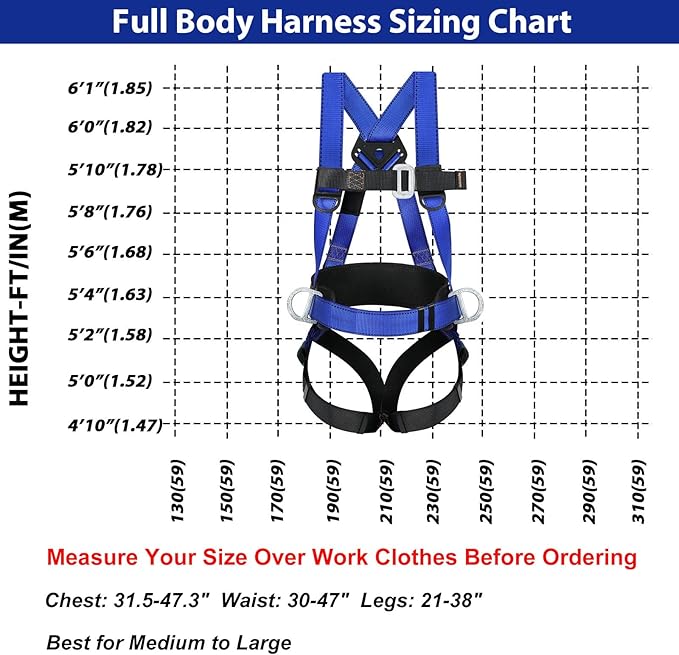 TT TRSMIMA Safety Harness Fall Protection Kit: Roofing Harness for Work | Men Construction Climbing Fall Arrest Safety Harnesses with Shock Absorbing Lanyard Rebar Hook Waist Pad