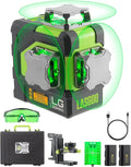 LasGoo LG-3DMAX 3x360° Green Laser Level, 3D Self-Leveling Cross Line Laser with 2 Rechargeable Lithium Batteries, Fine-Tuning Bracket Adapter, Green Laser Enhancement Glasses, and Hard Carrying Case