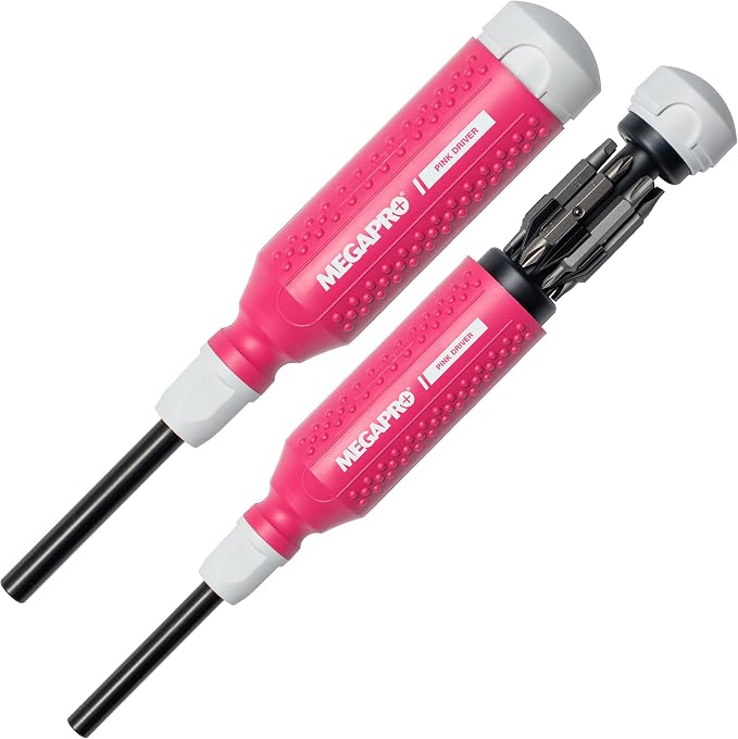 MEGAPRO® 15-in-1 Original Multi-bit Screwdriver | Home DIY & Repair | Construction | Tradeswork | 14 Industrial-grade bit tips | 1/4" Hex Drive in shaft (Pink)