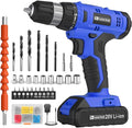 FADAKWALT 20V Electric Drill Set with Battery and Charger, 30N Torque, 21+1 Settings, 3/8-Inch Keyless Chuck, LED Electric Drill Set (Blue)