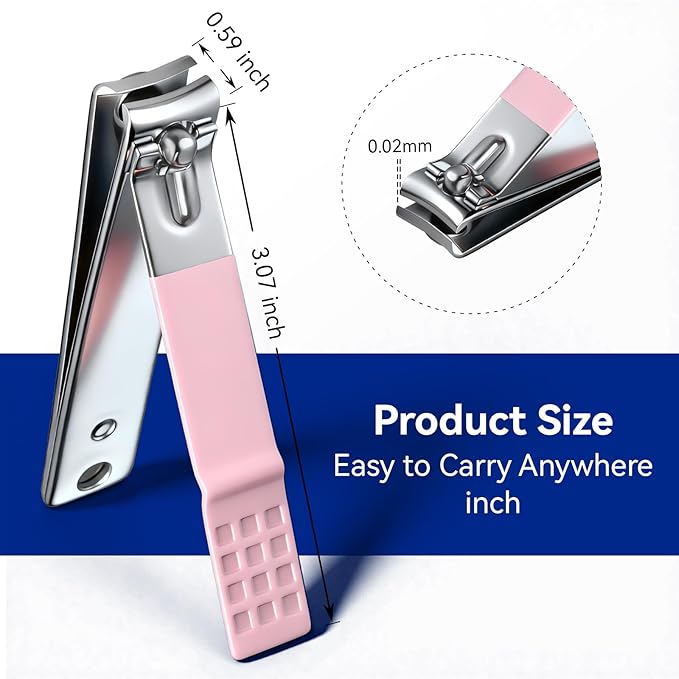Makartt Nail Clippers - Sharp Nail Cutters, Fingernail & Toenail Clippers for Thick Nails, Curve Edge Portable Nail Clipper Set for Men & Women, Stainless Steel (Pink 2pcs)