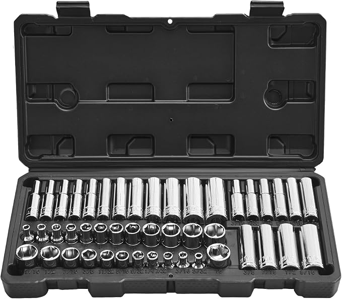 VEVOR Socket Set, 46 Pieces, 1/4 inch Drive Socket Tool Set, SAE and Metric Size, Deep and Standard, Mechanic Tool Kit with Storage Case, Chrome Plated CR-V Alloy Steel, for Automotive Repair | CR-V, SAE and Metric Size, Deep and Standard, Mechanic Too...