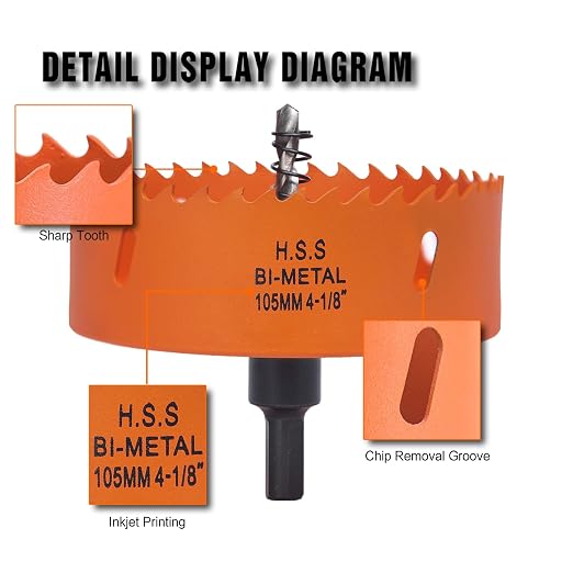 4-1/8 inch Hole Saw with Arbor for Metal Wood Plastic, 4-1/8 in Bimetal Hole Cutter for Different Project with Smooth and Flat Drilling Edge, Fast Chip Removal