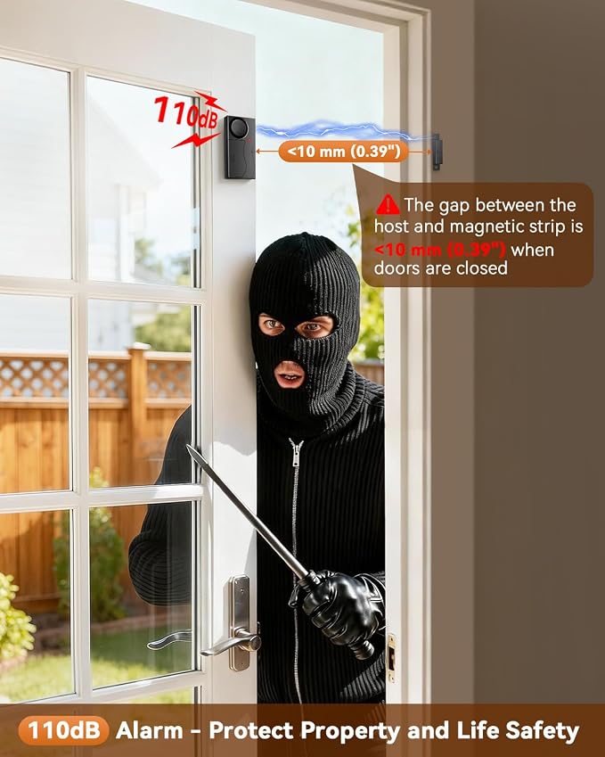 WSDCAM 110dB Door Alarm with Remote, Wireless Anti-Theft When Opened, Door Bells Chimes, Magnetic Security Alarms for Door, Window, Cabinet, Pool Safety for Kids, Alzheimer's Care Black