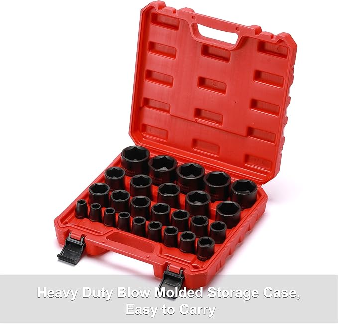 CASOMAN 26 Piece 1/2 Inch Drive Impact Socket Set,Metric,Shallow,10mm to 36mm, Cr-Mo Alloy Steel, Radius Corner Design, Impact Grade