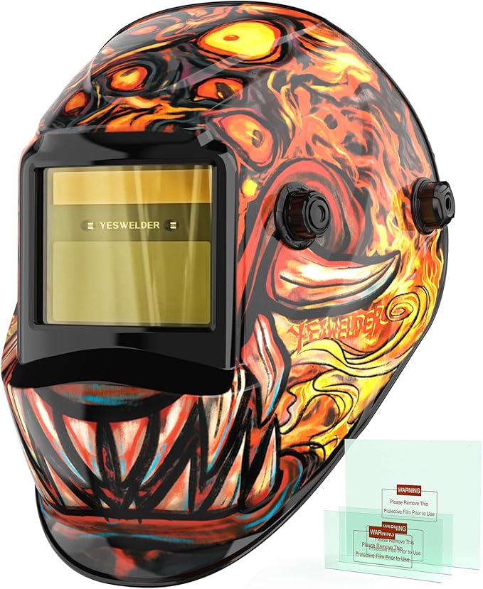 YESWELDER Auto Darkening Welding Helmet, Blue Light Blocking, 1/1/1/1 True Color Solar Powered Welding Hood with 2 Arc Sensors, Wide Shade 3.5/9-14 Welder Mask for TIG MIG ARC and Grind
