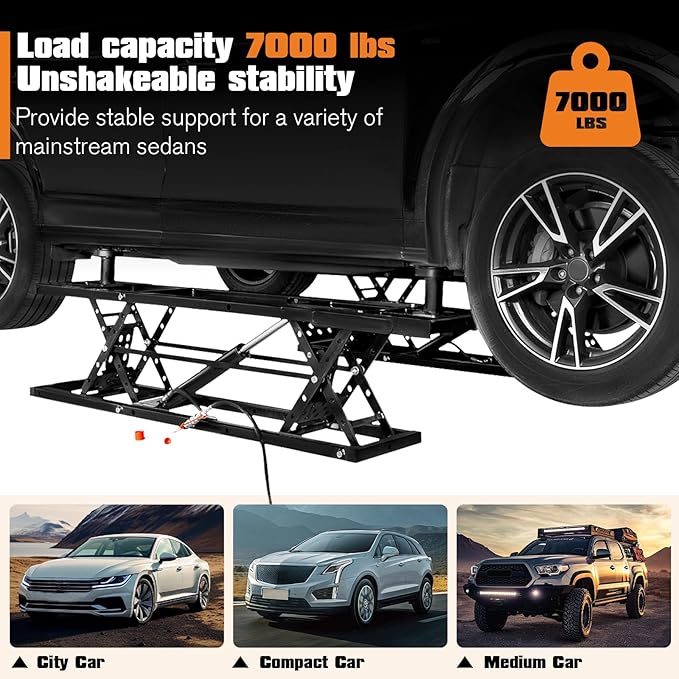 Albott 7000 LBS Portable Car Lift, Heavy Duty Quick Jack with 28" Max Height, Locking Levers & Wheels, 25–30s Fast Cycle, Adjustable Scissor Lift for Cars, SUVs, Light Trucks, Garage or Shop Use