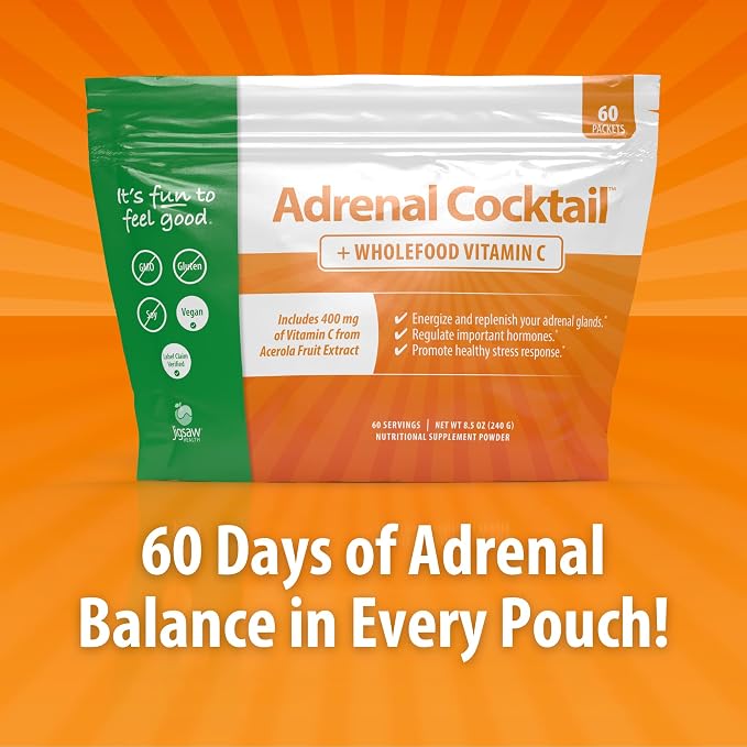 Jigsaw Health Adrenal Cocktail + Wholefood Vitamin C | with Potassium Bicarbonate, Sea Salt, and Acerola Cherry Extract | 60 Servings (Packets)