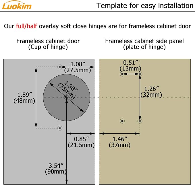 20pcs Half Overlay Cabinet Hinge Frameless Concealed Door Hinges European Soft Closing Four-Hole Mounting Plate Hinges Nickel Plated Finish
