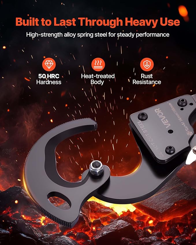 VEVOR Ratcheting Cable Cutter, Spring Steel Blades with PVC-Coated Handles, Quick-Release Button, Heavy Duty Ratchet Cable Wire Cutter for Cutting Copper & Aluminum Cables Up to 600 MCM / 300 mm²
