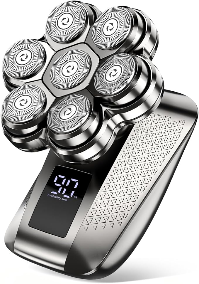 Electric Head Shavers for Bald Men, 7D Detachable Head Shaver, 5-in-1 Grooming Kit, Type-C Fast Charge, Waterproof Wet/Dry, Electric Razor, LED Display, Ideal Gift for Men-Matte Gunmetal