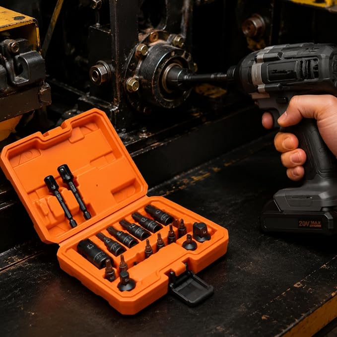 19-Piece Torx Bit Socket Set T8-T70, 1/4", 3/8" And 1/2" Drive, S2 Steel 6 Point Star Bits, CR-V Sockets and 3 Adapter Storage Case for Hand Use Work on Cars, Trucks