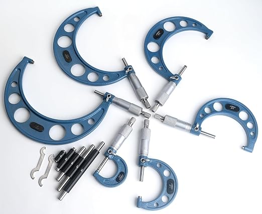 6PCS Outside Micrometer, 6” Micrometer Set, High Precision 0.0001” 0-1"/1-2"/2-3"/3-4"/4-5"/5-6" Machinist Tools, Micrometer Set, with Calibration Standard, Wrench