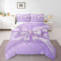Feelyou Purple Bow Kids Comforter Set King Size Geometry Bowknot Bedding Set Glitter Duvet Quilt for Kids Boys Girls Bedroom Decor Microfiber Ultra Soft Breathable