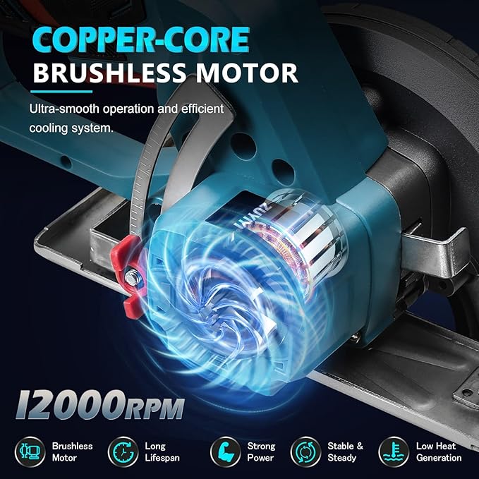 6 Inch Cordless Mini Circular Saw for Makita 18V Battery(Not Inclued), 12000RPM 2"(90°) Cutting Depth, Brushless Compact Tile Saw for Wood, Tile, Metal, Plastic, for 5-1/2, 5-3/8 Inch Blade