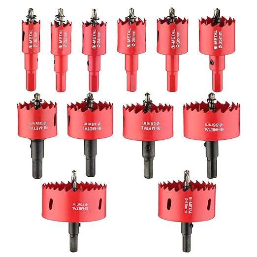 12PCS Bi-Metal Carbide Hole Saw Kit with Drill Bits for Thin Metal and Wood,Cutting Diameter 45/64'' to 2-15/16'',for Gerneral Purpose