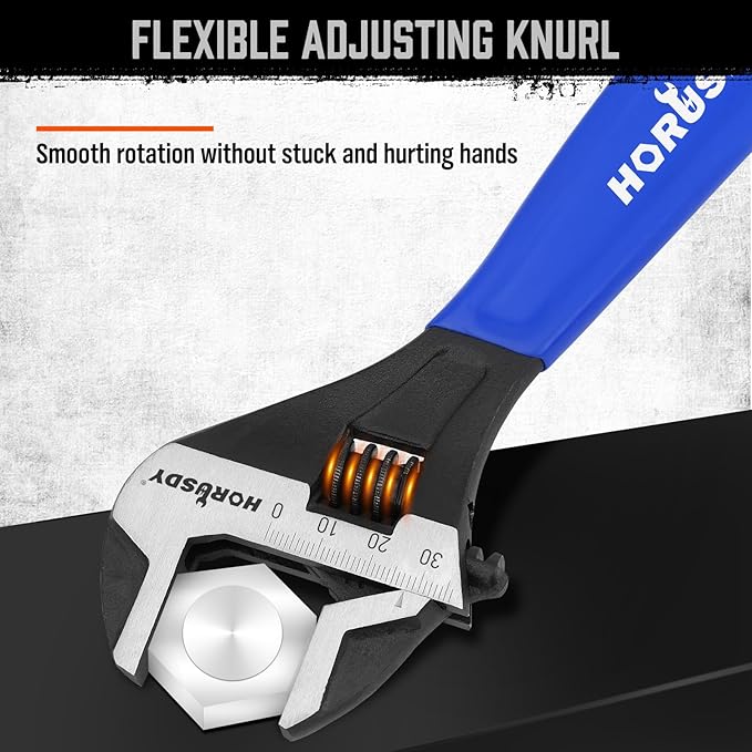 HORUSDY 3-Piece Adjustable Wrench Set (6/8/10 in), Wide Jaw Black Oxide Finish, Cr-V Steel, Metric & SAE Scales, Adjustable Spanner Set for Home Garage Workshop