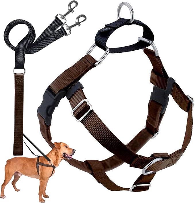 2 Hounds Design Freedom No Pull Dog Harness and Leash, 1" MD, Brown | Promotes Easy Walking & Comfortable Control, Secure Fit, Adjustable Harness and Leash Set for Medium Sized Dogs, Made in USA