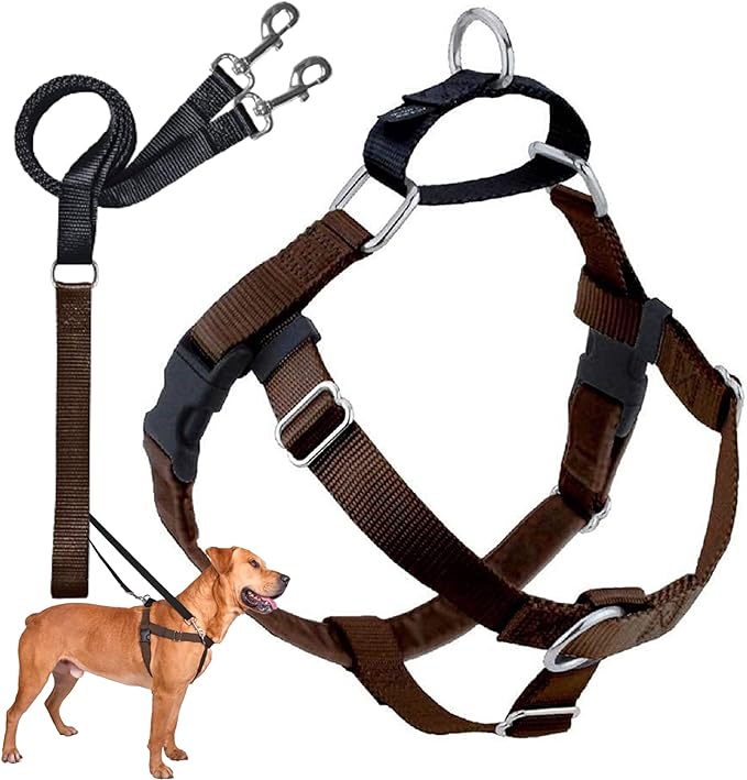2 Hounds Design Freedom No Pull Dog Harness and Leash, 1" XL, Brown | Promotes Easy Walking & Comfortable Control, Adjustable Harness and Leash Set for Extra Large Sized Dogs, Made in USA