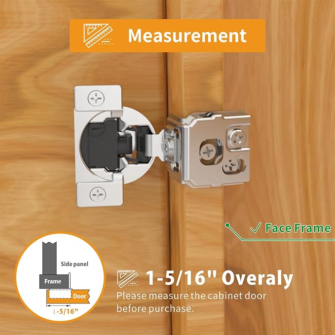 Chibery 30 Pack 1-5/16" Overlay 4D Soft Close Concealed Hinges for Face Frame Door, Adjustable Closing Speed, Smooth Slow Self Close Hinges, Satin Nickel, 105° Open Angle Stainless Steel Cabinet Hinge