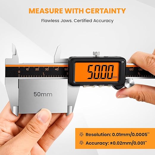 HARDELL Digital Caliper, Rechargeable Calipers with Large Orange Screen (No Backlight), Anti-Glare LCD & ABS Function, in/MM Caliper Measuring Tool, Stainless Steel Micrometer -Auto Off for Household