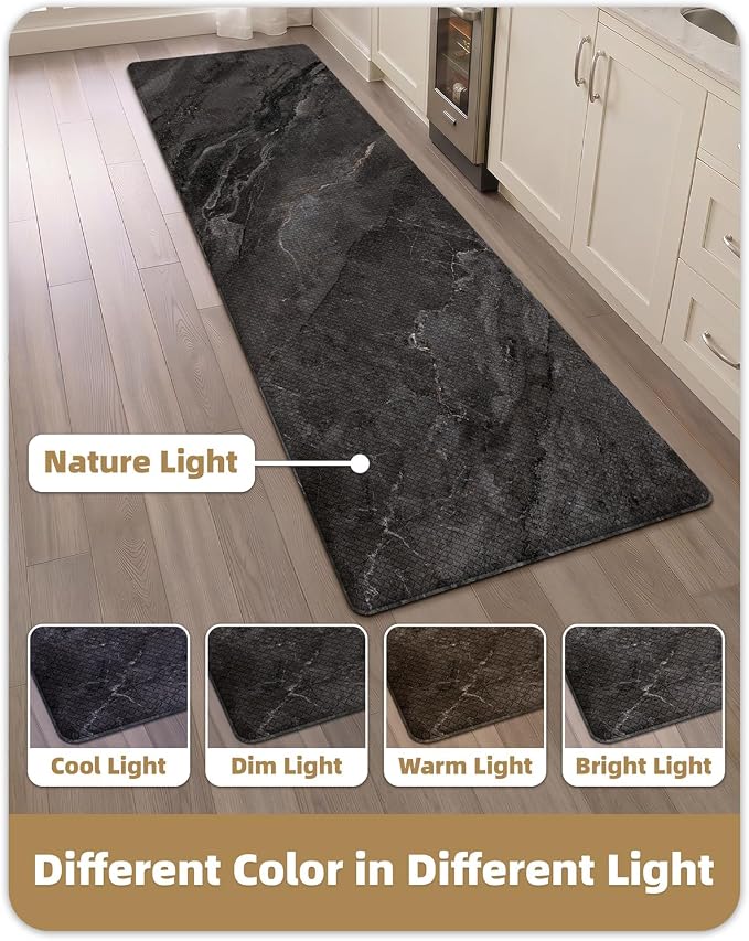 Color&Geometry Marble Kitchen Mats for Floor 24x87, Non Slip Wide & Large Kitchen Runner Rug, Easy Clean, Oil & Water Resistant, Anti Fatigue Foam Standing Mat for Sink, Laundry, Office, Black