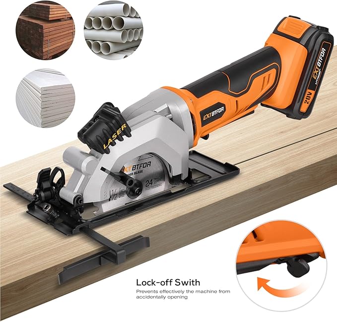 Circular Saw,4-1/2" Mini Circular Saw Cordless with 2.0A Battery, Power Saw with Laser Guide, 3400RPM, Maximum Cutting 1-11/16" at 90° and 1-1/8"at 45° for Wood, Soft Metal, Plastic