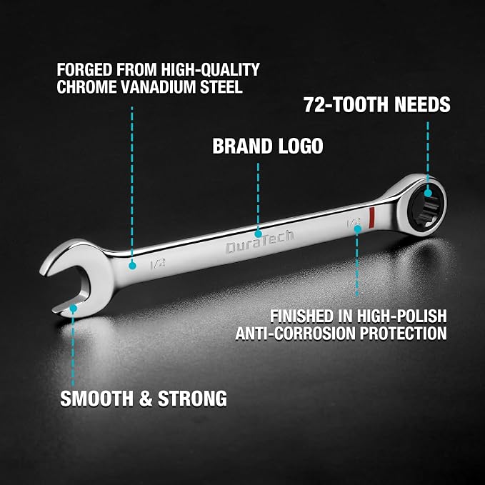 DURATECH 32-Piece Ratcheting Combination Wrench Set | 20PCS Combo Wrench Set & 12PCS Stubby Wrench Set, SAE & Metric, CR-V Steel, with Rolling Pouch