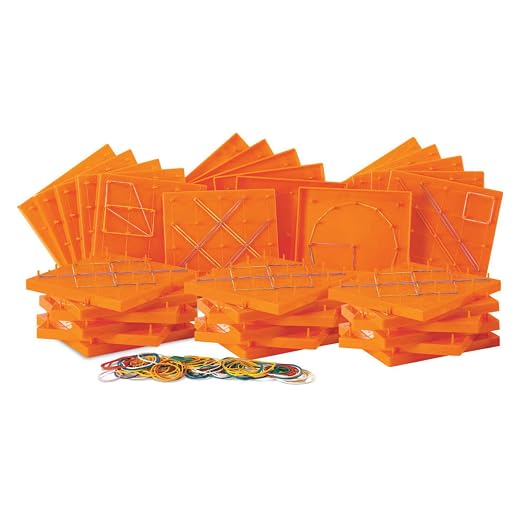 hand2mind Geoboards Classroom Kit, Geoboards with Rubber Bands, Geometry Board, Kindergarten Math Manipulatives, Rubber Band Peg Board, Hands On Math Kit, Geometric Shapes for Classroom (Set of 30)
