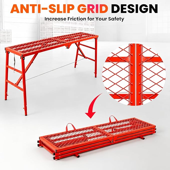 Scaffolding Work Platform 74” x 20” x 60”, 1000LBS Heavy-Duty Steel, 5-Level Height Adjustable Anti-Slip Foldable Scaffolding Platform, Portable Scaffolding Platform Ladder for RV Repair