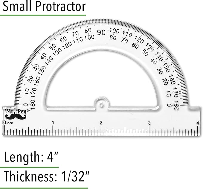 Mr. Pen- Protractor Set, 4", 3 Pack, Clear Plastic Protractors for Measuring Angles, 180° Small Protractor for Students, School, Math, Geometry, Drafting & Technical Drawing