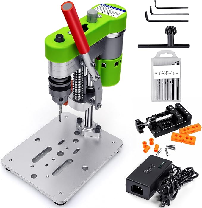 Mini Drill Press, Benchtop Portable Electric Drilling Machine, CNC 795 Motor, B10 Chuck, for Metal, Wood, Jewelry, DIY Crafts (green)
