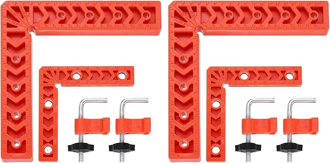 HARFINGTON 4Pcs Corner Clamp 90 Degree 4/8" Right Angle Clamp Set for Woodworking, ABS Plastic Positioning Square Tool for Picture Frame Box Cabinets Drawers, Orange