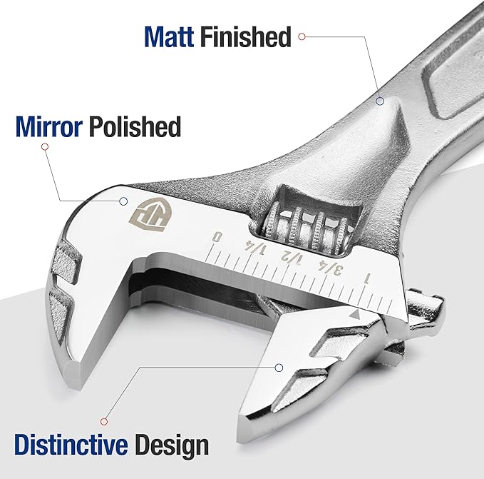 WORKPRO Adjustable Wrench, 8-inch Heavy Duty Spanner with Inch/Metric Scale, Premium Cr-V Steel, Chrome Plated