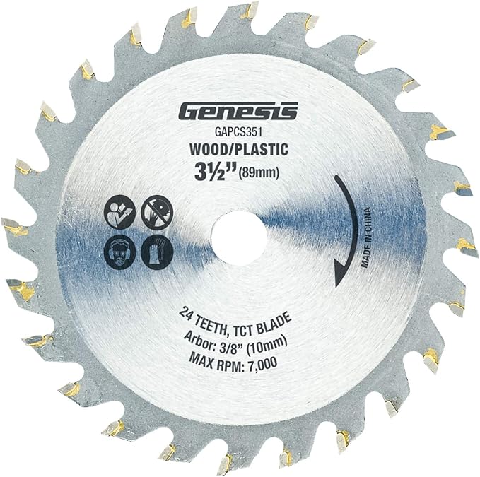 Genesis GPCS535CK 5.8 Amp 3 1/2” Control Grip Plunge Compact Circular Saw Kit with Laser, Miter Base, 3 Assorted Blades, Vacuum Adapter Hose, Rip Guide and Carrying Bag
