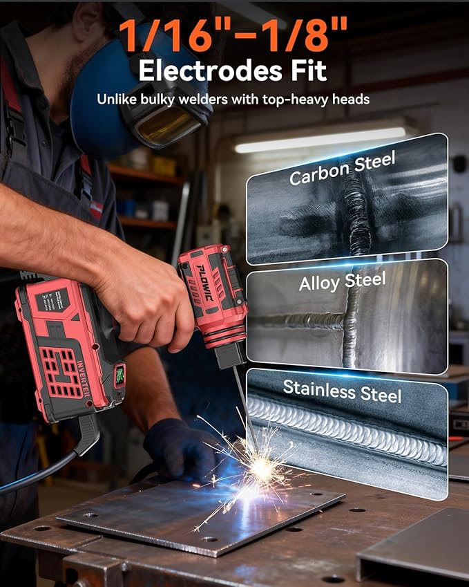 Portable Welding Machine:【2026 Upgraded】110V Handheld Welder with Balanced Design, LCD Display & 3 Modes (MMA/Hot Start/Arc Force), 200A IGBT Inverter ARC Welder Gun Fits 1/16"-1/8" Rods, Red