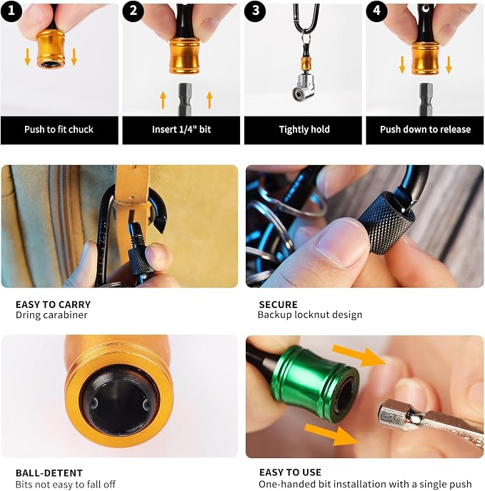 Katerk Bit Holder Key Chain Cool Gadgets, Gifts Drill Bit Holder, 1/4 Hex Bit Holder for Impact Driver, w/Cool Stuff Right Angle Drill Attachment for Household Workplace Industry