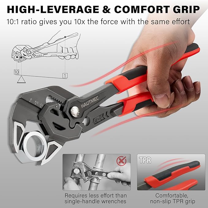 HAUTMEC 3PCS Adjustable Pliers Wrench Sets (7 10 12"), Smooth Jaw Parallel Pliers, Heat-Treated CR-V Steel & Phosphated Rust-Resistant, SAE/Metric Scale, Storage Belt Pouch for Professional & DIY