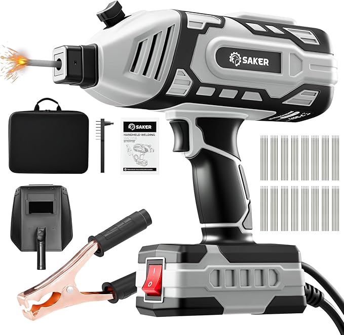 Saker Portable Welder Handheld Welding Machine with 5-Level Current Adjustment, IGBT ARC Welder Gun with 80 Welding Rods, 110V Plug & Play for DIY Home Garage Metal Welding