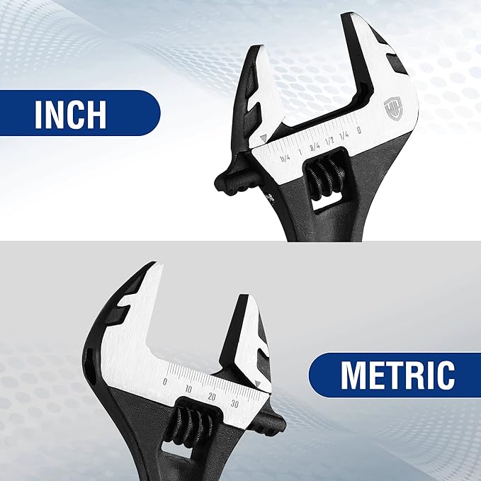 WORKPRO 2-piece Adjustable Wrench Set, 6-Inch & 10-Inch Wrenches, Cr-V Steel, Wide Jaw Wrench with Metric & SAE Scale, good for Home, Garage, Workshop