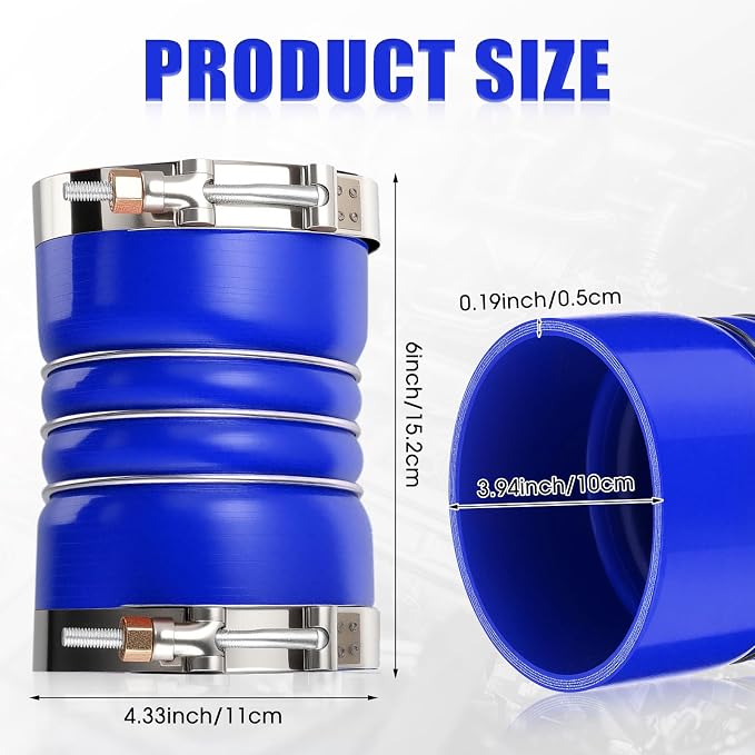 4 Pack 4"x 6" Silicone Charge Air Cooler Hump Hose with T-bolt Spring Loaded Clamps Semi Truck Hose Set Heavy Duty Turbo, Air Intake and Intercooler Kit (Blue,4"x 6")