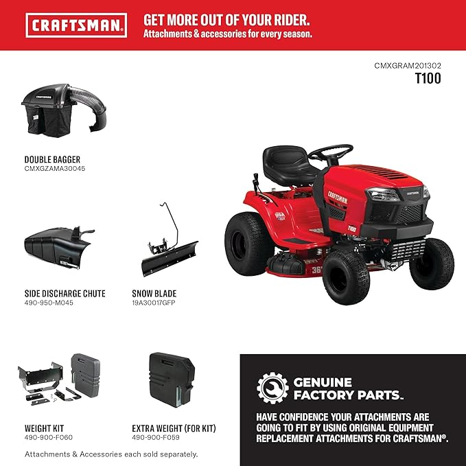 CRAFTSMAN 36" Gas Riding Lawn Mower with 11.5 HP* Briggs and Stratton Single-Cylinder Engine, Gas Lawn Tractor with 7-Speed Transmission, Red/Black (13AC77XYA93)