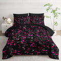 Nttopship Geometric Pink Black Triangle Twin Size Comforter Set,Light Honeycomb Bedding Set 7 Piece in A Bag,Bed Sheet Set Geometry Decor,Microfiber Lightweight All Season