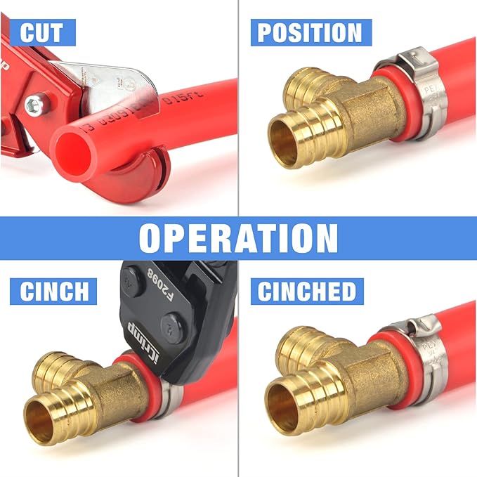 IWISS PEX Cinch Clamp Crimping Tool for Stainless Steel Clamps from 3/8-inch to 1-inch with Calibration Gauge 20pcs 1/2-inch and 10 pcs 3/4-inch Clamps Suit ASTM F2098 Standards