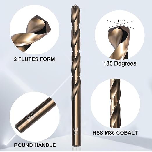 Cobalt Drill Bit Set for Hardened Metal and Stainless Steel, 111Pcs M35 High Speed Steel Twist Jobber Metal Drill Bits 1/16"-3/8", with Plastic Index Storage Case
