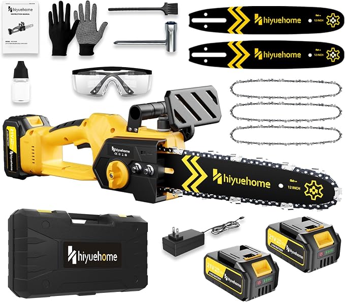 12 Inch Electric Chainsaw Cordless Brushless Battery Tree Saw Yellow | Cordless, Automatic Oiler, Brushless Motor, Security Lock, For Wood/Trees Trimming